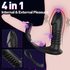 FIGHTER-10 Thrilling Vibration 3 Thrusting Silicone Remote Control Cock Ring Anal Vibrator